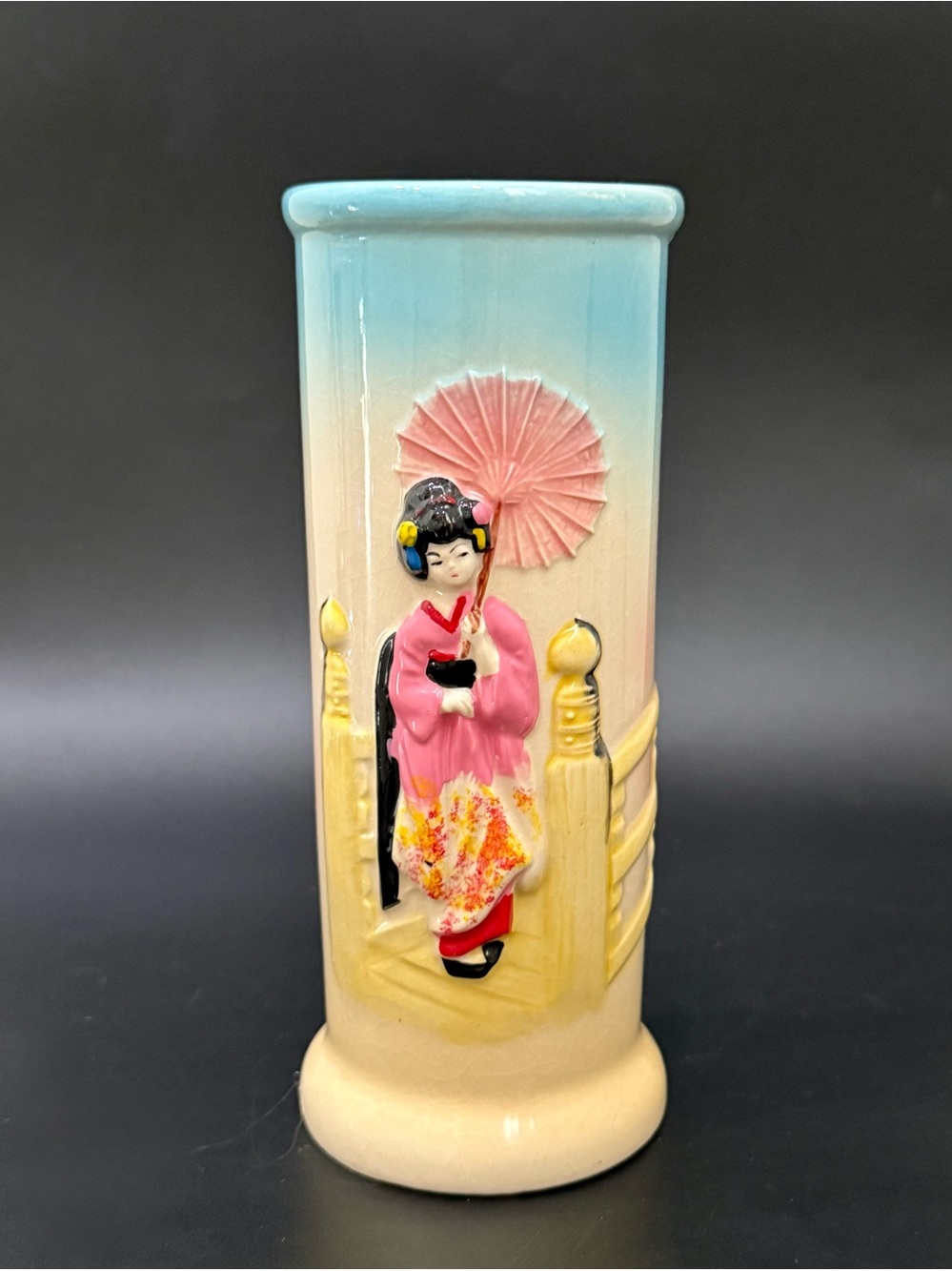 Vintage OMC OTAGIRI “Ah So” Raised Relief Geisha Ceramic Tiki Mug Bud Vase